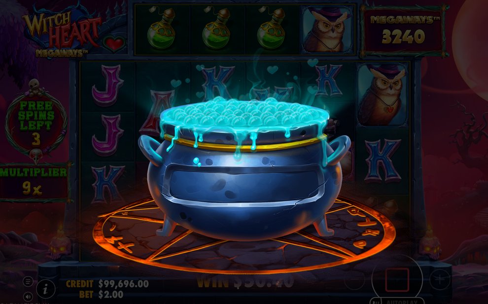 Free Spins round with WITCH HEART WILD explosion