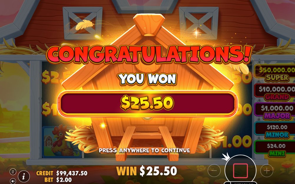 Win screen after matching symbols land across the reels
