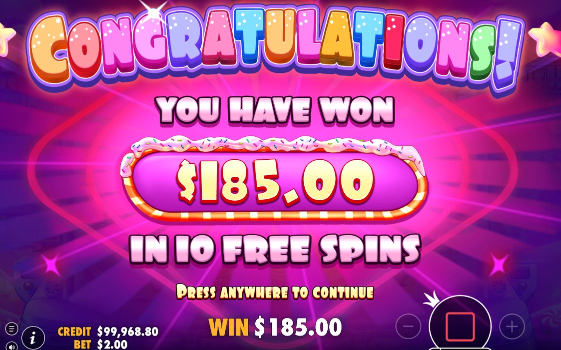 Win screen showing a paying cluster on the grid